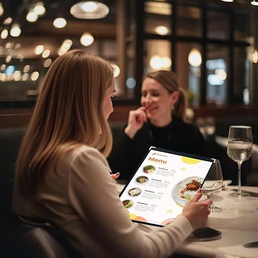 Goodsmart Restaurant Menu Covers – 25 Pack Burgundy 2-View, Top-Loading Menu Holders, Vinyl & Plastic Café Menu Covers, Clear Menu Sleeves, Fits 5.5" x 8.5", Leather-Style Design, Gold Corners