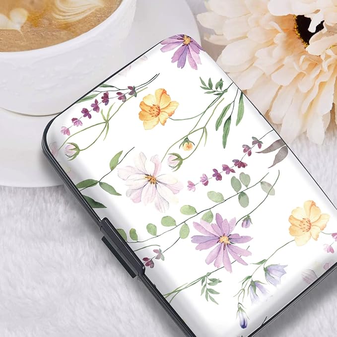 Coco Rossi Credit Card Holder RFID Aluminum Small Mini Wallet Women | Metal Wallet, Business Cards Holder, ID Case, Slim Sleeves, Womens Girls Gift, Carry Proof Wallets for Travel, White Daisy