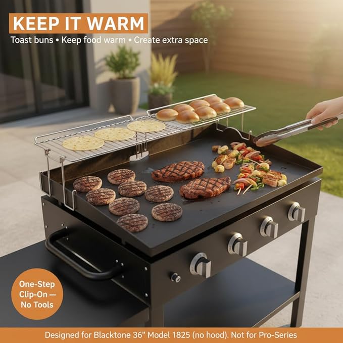 Yukon Glory™ Griddle Warming Rack - Designed for Blackstone Griddle 36" 1825 - New & Improved Design, One-Step Clip on Attachment (Not for Pro-Series)