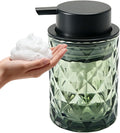 Foaming Soap Dispenser Green Glass Bottle Black Pump, Easy Refill and Clean Design Clog-Free Heavy Glass for Kitchen Bath