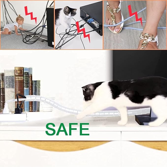 White PC Cable Sleeve Management, VIWIEU Desk Cord Organizer Cable Wrap Tubes 1PCS, 59" Plastic Cable Cover Bundler with Bonus Cable Clips and Electrical Zip Ties for TV Laptop Home Entertainment