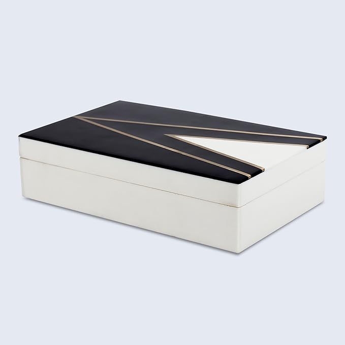 Handicrafts Home Black and White Decorative Storage Box with Lid– Slim Rectangular Storage Box, Handmade Resin Inlay Wooden, Remote Holder, Desk Organizer, Decorative Keepsake & Jewelry Box- 6x8x1.5