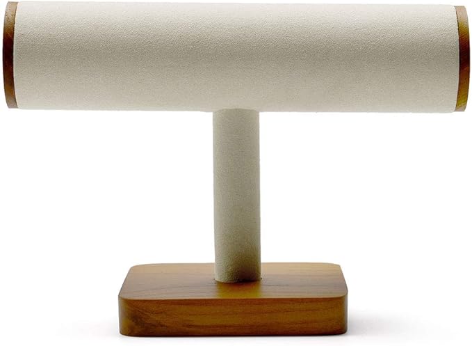 Oirlv Solid Wood Hovering T-Bar Jewelry Display Stand Watches Bracelet Necklace Bangle Holder Jewelry Organization(Creamy-White)