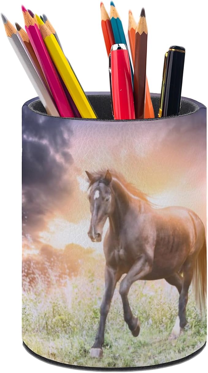 Horse Pen Holder Pencil Cup for Desk Organizer | Cute Makeup Brush Holder PU Multifunctional Office Suppliesfor Decor Home Classroom School
