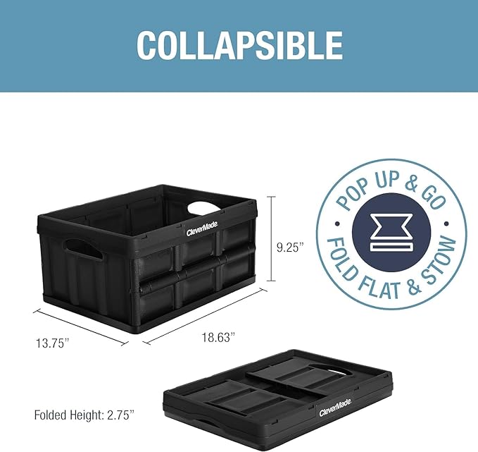 CleverMade Collapsible Storage Bins 32L 3 Pack – Heavy Duty Foldable Storage Bins with Built-In Handles for Garage Storage and Home Organization - Ocean