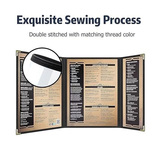 Goodsmart Restaurant Menu Covers – 25 Pack Black Trifold 6-View, Side-Loading Menu Holders, Vinyl & Plastic Café Menu Covers, Clear Menu Sleeves, Fits 8.5" x 11" & 4.25" x 11", Gold Corners