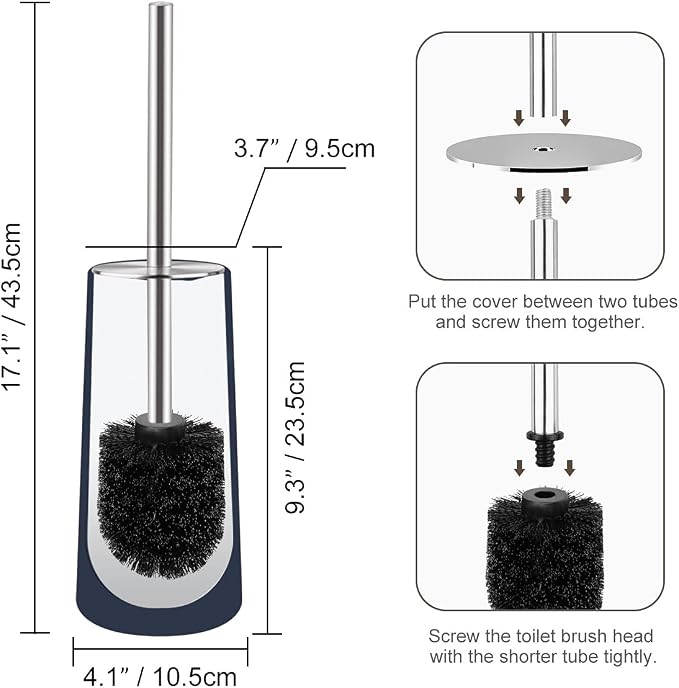 Toilet Brush and Holder, 2 Pack Toilet Brush with 304 Stainless Steel Long Handle, Toilet Bowl Brush for Bathroom Toilet-Ergonomic, Elegant,Durable (Blue)