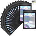 100 Pack Holographic Packaging Bags Resealable Candy Bags with Clear Window Foil Pouch Bag for Lipgloss, Jewelry, Sample Bag for Small Business (Black, 4.3x7.5 Inch)