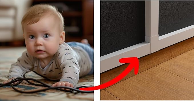 Custom Cable Raceway Kit - 4 FT Long Sections (1" x 0.63") Cord Cover Wall - Pre-Applied Adhesive Wire Hider for TV on Wall - Build Your Own Cable Management System