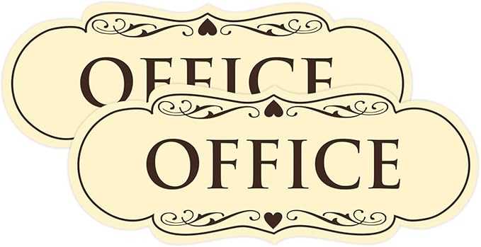 All Quality Designer Office Sign | Easy Installation - Ivory/Dark Brown - Medium (2 Pack)