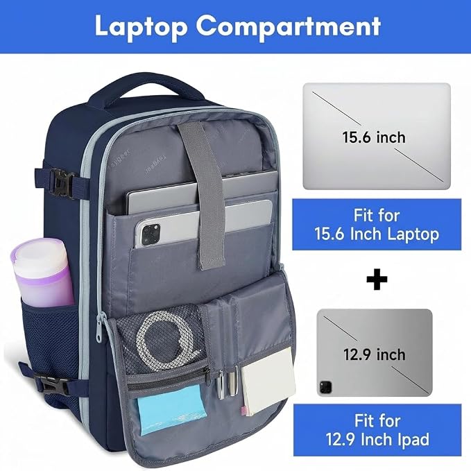 Taygeer Personal Item Backpack for Women, 35L Travel Backpack | Carry on bag with Laptop Compartment & Water Bottle Pocket, Lightweight Work Back pack for Weekend Business, Gifts, Ink Blue
