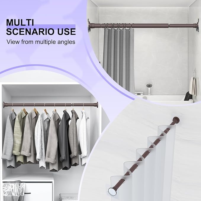 Bronze Shower Curtain Rod 28-48 Inches Adjustable Tension Curtain Rod Spring Shower Rod for Bathroom Heavy Duty Tension Rod for windows