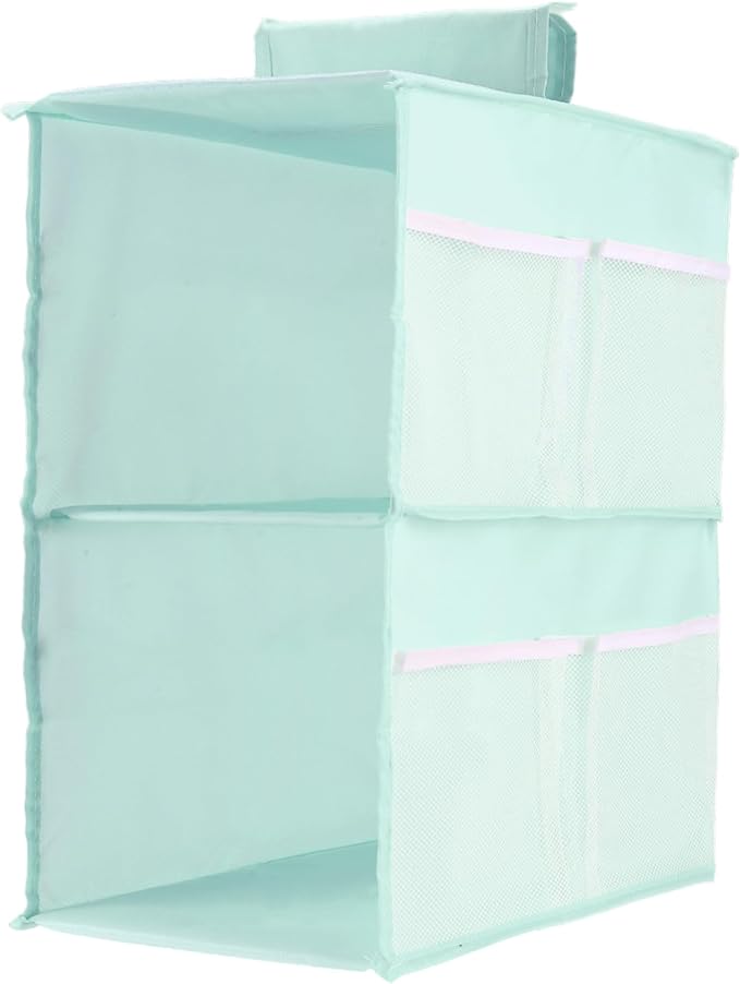 2-Shelf Closet Hanging Organizer Foldable Hanging Storage Shelves with Strong Magic Tapes Space-Saving Wardrobe Hanging Shelf for Clothes Towels Accessories Blue
