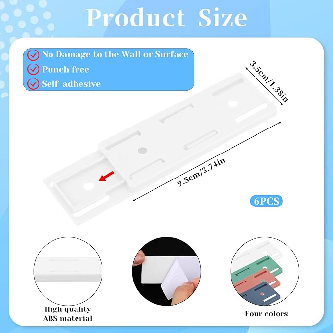 6 Pcs Power Strip Holder, Self-Adhesive Socket Holder for Wall & Desk, Punch-Free Surge Protector Mount, Space Saving Cable Management for Home, Kitchen & Office (Colorful)