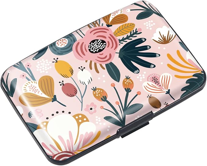 Coco Rossi Credit Card Holder RFID Aluminum Small Mini Wallet Women | Metal Wallet, Business Cards Holder, ID Case, Slim Sleeves, Womens Girls Gift, Carry Proof Wallets for Travel, Pink Flower