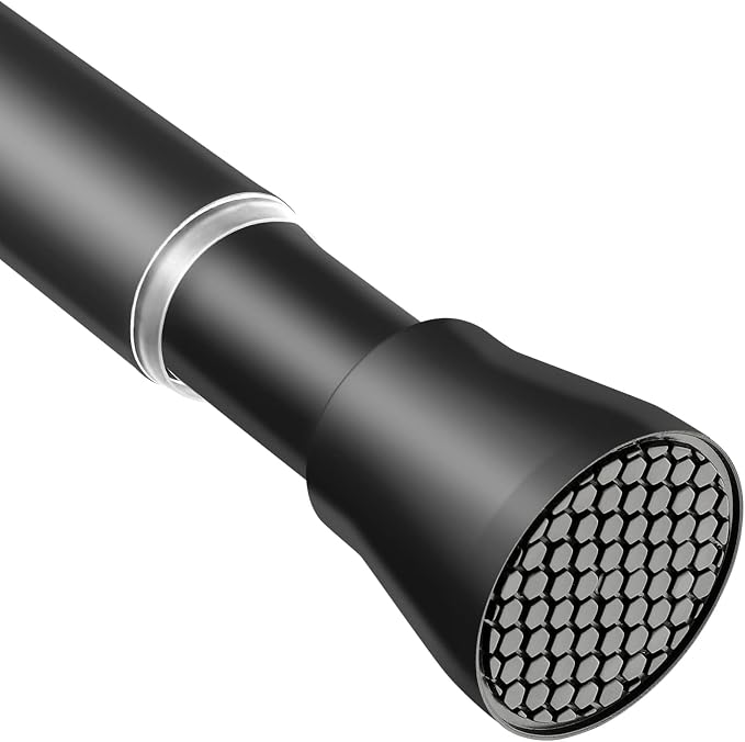 AIZESI Tension Curtain Rod 28 to 48 Inch No Drilling Adjustable, Black | Expandable Spring Loaded Curtain Rod, Rust-Resistant Stainless Steel, Shower Rods for Bathroom, Window, Doorway & Closet