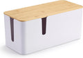 ZhiYo Large Cable Management Box, Thick ABS Power Strip Organizer, White | Extra-Tall Design for Oversized Adapters, Natural Bamboo Lid, Fits Power Strips Up to 12.5" Long, Ideal for Desks, TV Areas
