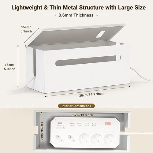 0.6mm Metal Cable Management Box - Large Cable Organizer Box and Power Strip Box for Electrical Cord Hiding, Home Office Floor Cables Hider, TV Wires Storage Organization