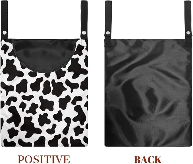 Milk Cow Print Clothespin Bag with Hanging Hook Summer Laundry Clothes Pin Holder Waterproof Clothes Pin Hanging Bag Clothespin Storage Organizer with Large Opening