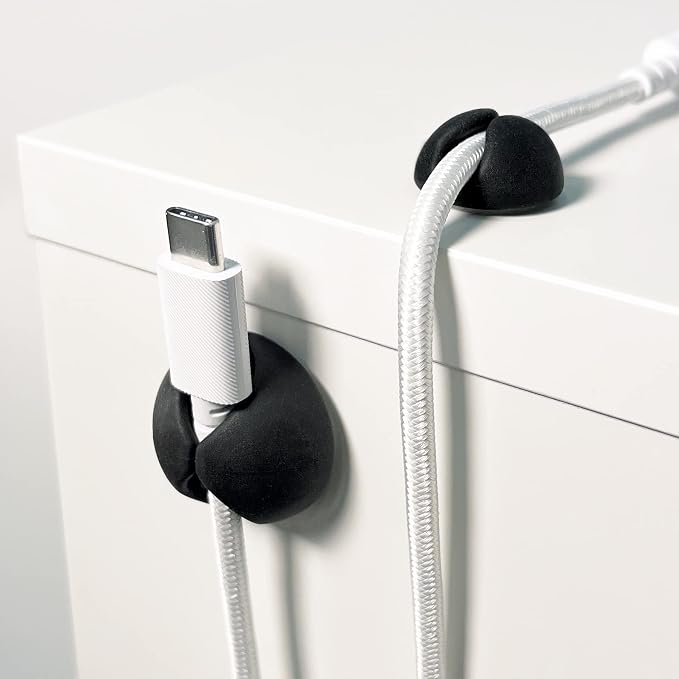 Wrap-It Storage Cable Clips - (Assorted 28-Pack) Black - Desk and Nightstand Cable Holder for Phone and Bedside Table Cord Organizer