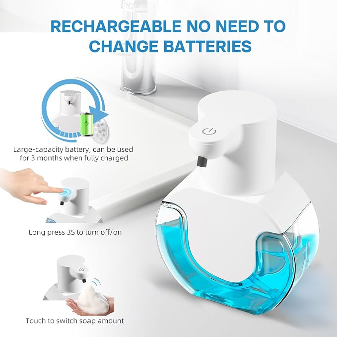 VZZNN 2 Pack Automatic Foaming Soap Dispenser 14.2oz/420ML Touchless Automatic Foaming Soap Dispenser,Rechargeabled Wall Mounted Smart Pump for Bathroom Kitchen