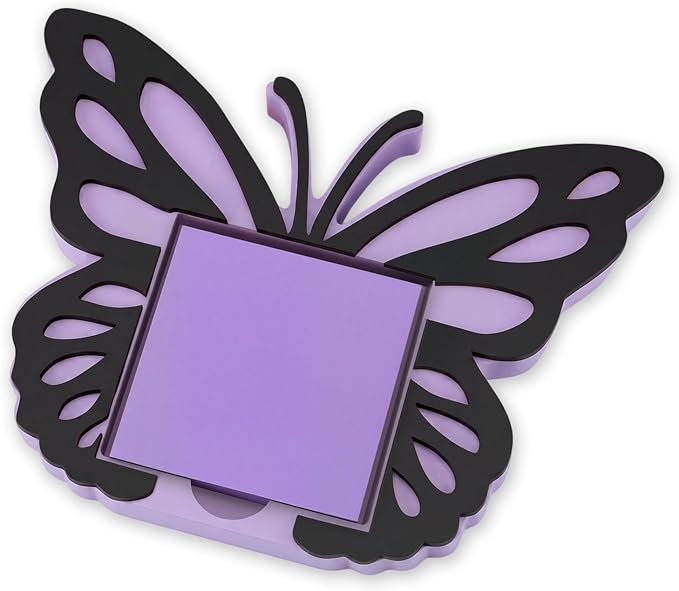 Purple Butterfly Sticky Note Holder Large Wood Notepad Dispenser 3 x 3 Sticky Notes Organizer Cute Self Stick Memo Pad Holder for Desk Office Back to School Gift, No Pads Included