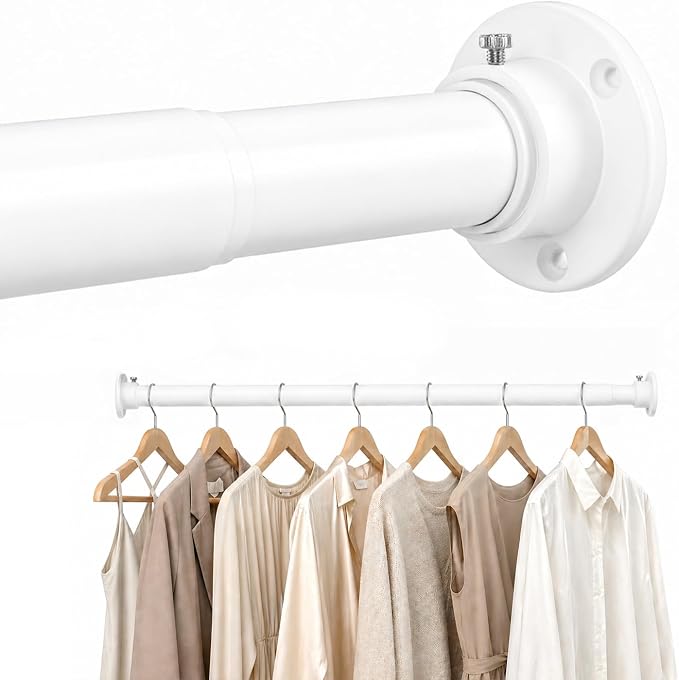 Closet Rod Adjustable 17-83”, Heavy Duty Hanging Clothes Rod, White | 1-1/4” Diameter, Stepless Metal Closet Bar, Wall-Mounted, For Hanging Clothes, Walk-In Closet, Wardrobes, Laundry Room, RV