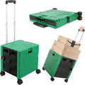 Foldable Shopping Utility Cart Portable Rolling Crate Handcart with 360°Rotate Wheel,Hidden Lid,Telescoping Handle Collapsible for Travel Shopping Moving Storage Office Use(DarkGreen)