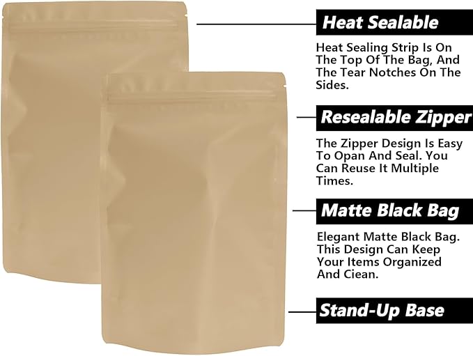 100PCS Smell Proof Resealable Pouch Bags,ULIFESTAR Aluminum Foil Flat Food Storage Bag,Sealable Pcsaging Zipper Pouches with Tear Notches for Pcsaging Lipgloss,Jewelry,etc(16 * 24cm/6.3 * 9.45",Gold)