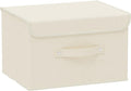 Storage Boxes, Collapsible Storage Bins with Lids, Cotton and linen cloth Storage Baskets with Handle, for Books, Closet, Bedroom, Home, 10.2x7.9x6.7 in, Beige
