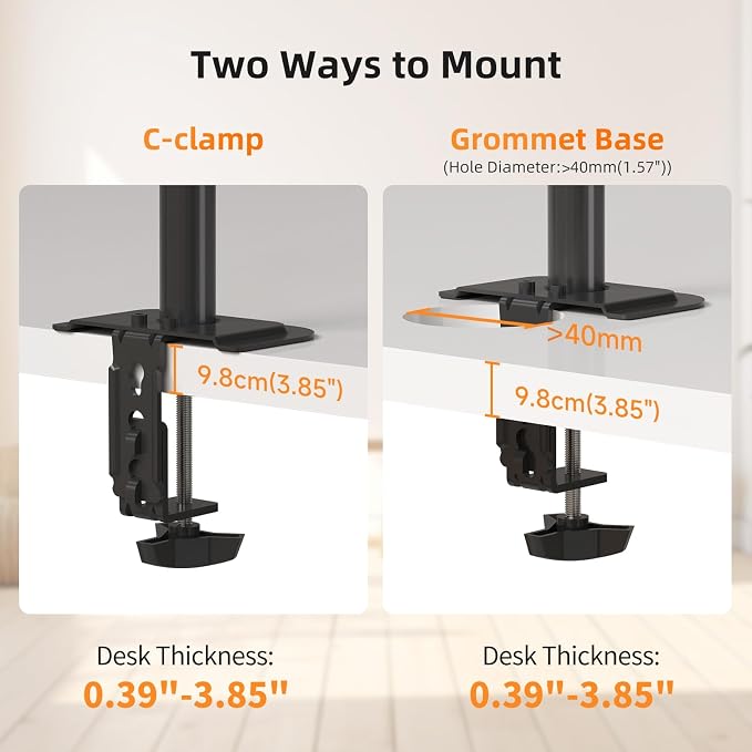 suptek Laptop Notebook Desk Mount Stand, Adjustable Single Monitor Laptop Arm Mount with Ventilated Tray,up to 17 inch,Holds up to 22 lbs