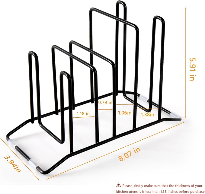 Pot Lid Organizer and Cutting Board Holder, Stainless Steel Kitchen Storage Rack for Lids and Boards, Space-Saving Cooling Rack Organizer for Countertop and Cabinet [1-Pack] Black