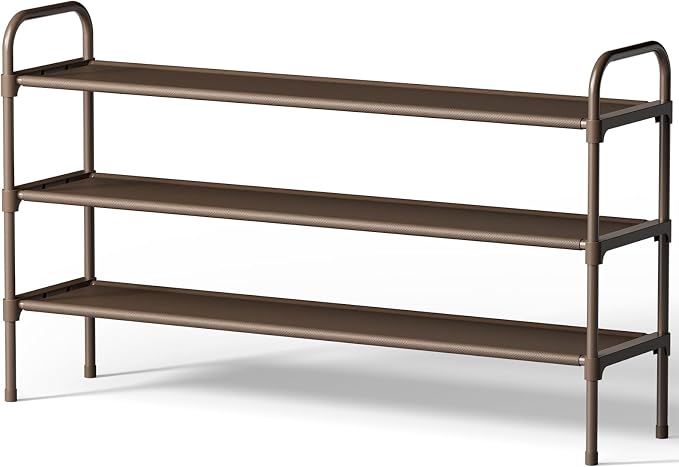 Kitsure Shoe Rack, 39" Wide Extra-Long Shoe Organizer, 3-Tier, Brown | Closet, Front Door Entrance, Entryway, Stackable & Detachable Shelf, Closet Organizers and Storage