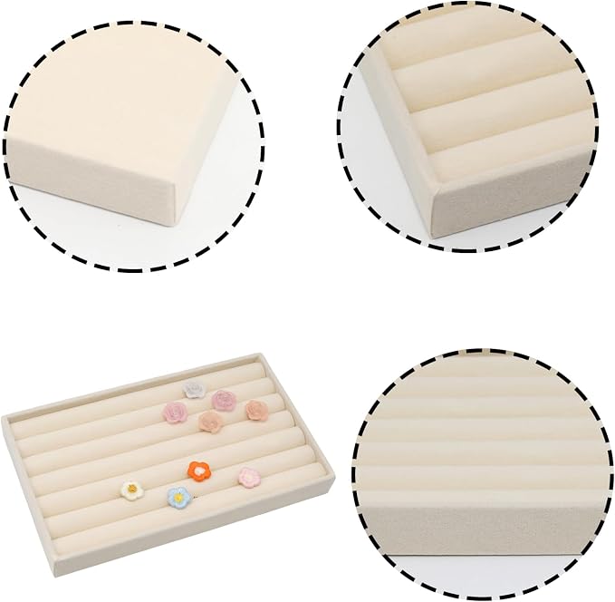Velvet Jewelry Organizer Trays Beige Stackable Jewelry Storage Display Tray, 8 Rolls