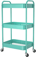 3-Tier Rolling Cart, Metal Utility Storage Carts with Wheels,Blue | Multi-Functional Organizer Easy Assembly Snack Cart