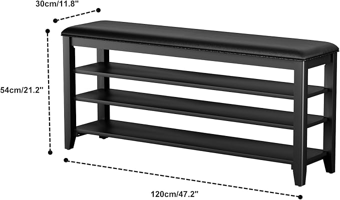 Taitiy Shoe Rack Bench Entryway Storage, Shoe Organizer Bench for Entryway, Ideal for Front Doors Entrances Hallway Mudroom Featuring Rubberwood and 3 Height-Adjustable Removable Shelve