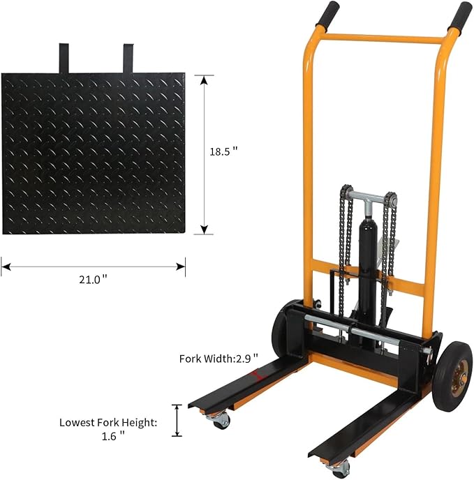 Tory Carrier Material Lift Pallet Stacker, Manual Stacker, 440 lbs, 35.8" Max Lift, Hydraulic Pallet Truck Dolly, Swivel Casters Lift Table Cart, 8.8" Rubber Wheels Forklift with Steel Platform
