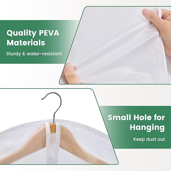 Carbrea Translucent Garment Bag - 15 Packs Garment Bags for Hanging Clothes Dress Bag Suit Bags for Closet Storage Travel - 24" x 40"/47"/55" | 3 Sizes Included, 24" x 40"/47"/55", Breathable Materials, Tear Resistant, Foldable, Ideal for Clothing Stor...
