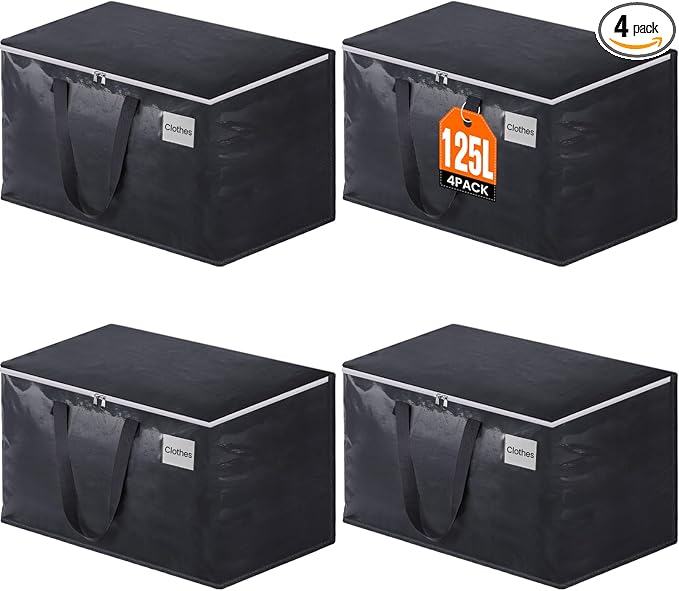 Fabspace Moving Bags Heavy Duty with Strong Zippers and Handles Collapsible Moving Supplies, Storage Totes for Packing & Moving Storing 125L 4Pack