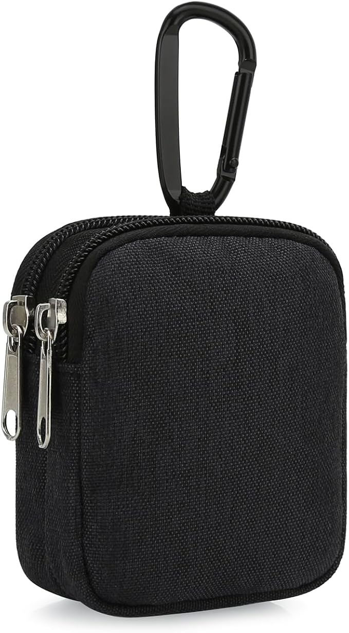 E-Tree Coin Purse with Carabiner Clip, Dual Layer Card Case Holder, Mini Pouch for AirPod Earphone Keychain USB Cable,Wallet, Small Accessories Organizer Bag for Women and Men (Black)