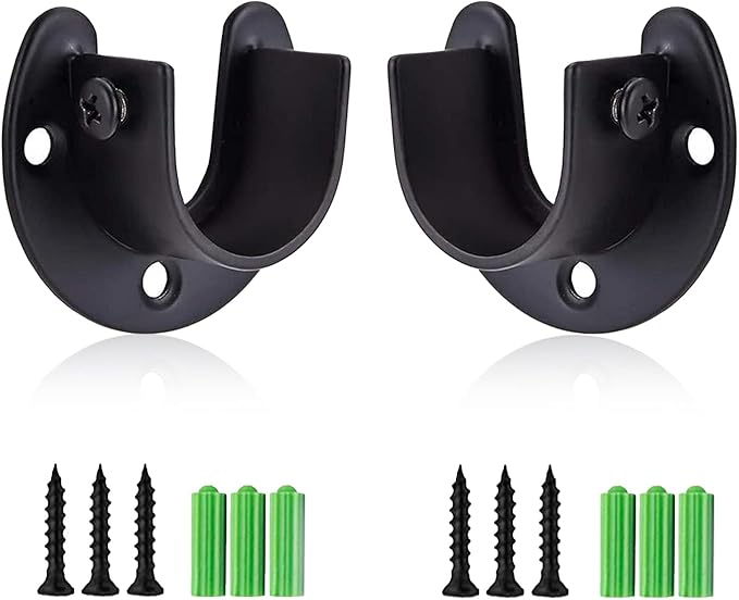 Rise age Stainless Steel Closet Rod Bracket, 1-1/4 Inch Diameter Closet Rod Holder 2 Pcs, Heavy Duty Curtain Rod Holder, Black Closet Rod Support with Screws | Heavy Duty, Stainless Steel, Easy Installation, Pole Holder, Rod Support Bracket, Curtain Ro...