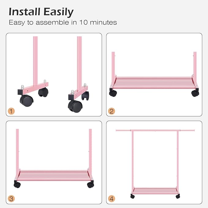 MISSLO Small Garment Racks for Hanging Clothes Rack Mini Kids Clothing Rack Rolling Dress up Storage for Toddler, Baby, Little Girl, Children, Adult(Pink)