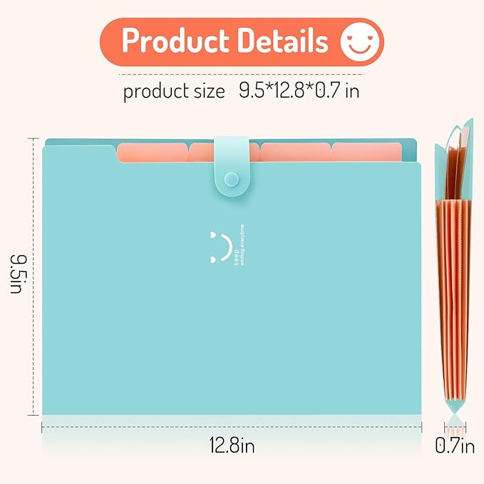 Forvencer Accordion File Organizer, Letter Size, 5 Pocket Expanding File Folder, Cute File Folder with Labels, Portable File Organizer for School Office Supplies, Folders for Documents, Light Pink