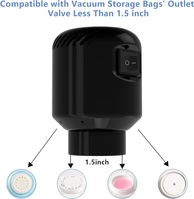 kissleaf Electric Pump for Vacuum Storage Bags, Air Pump Storage Bags,Portable Vacuum Pump for Various Vacuum Sealer Bags, Suitable for Common Vacuum Bags-Black (No storage bags)