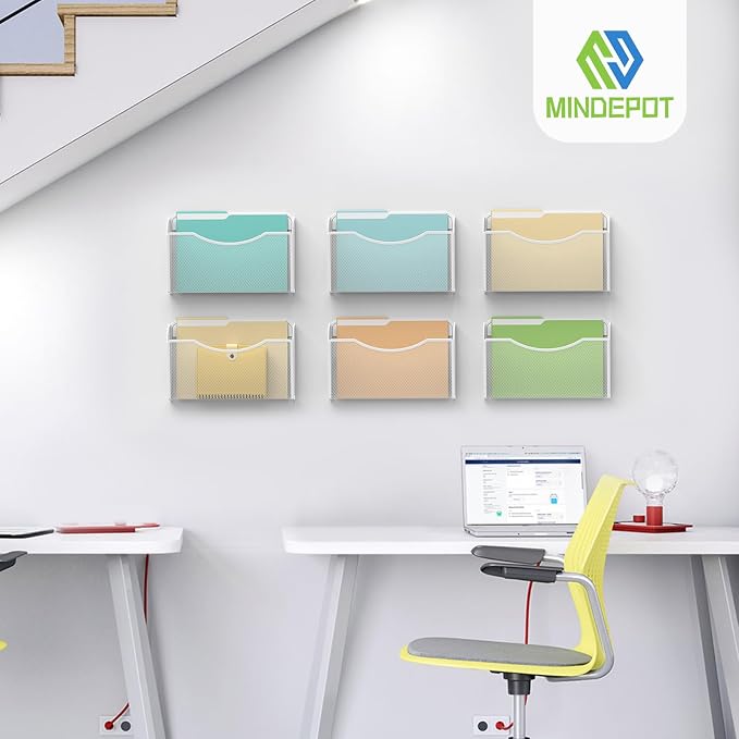 MINDEPOT Wall File Organizer - Heavy Duty Iron Office File Holder for Wall Mount - Hanging Document Organizer for Business, Classroom, Home Office