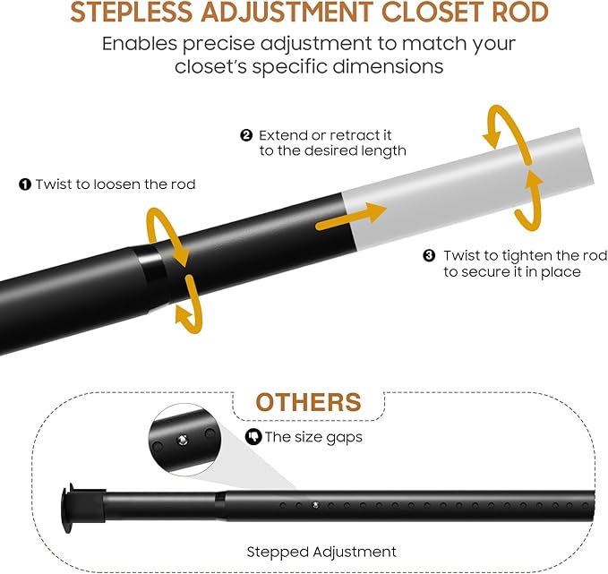 Adjustable Closet Rod, 16 to 102 Inche Stepless Heavy Duty Closet Rods for Hanging Clothes, 1.3 Inch Diameter Closet Hanging Rod for Closet Wardrobes Laundry RV