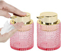 2pcs Glass Foaming Soap Dispenser, Pink Bathroom Foam Hand Soap Dispenser with Gold Pump, Refillable 10 Oz Lotion Shampoo Pump Dish Bottle Container for Bathroom Kitchen Decor