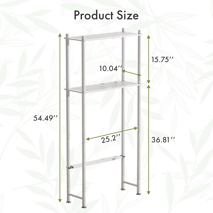 AmazerBath Bamboo Over The Toilet Storage Shelf, 2-Tier Over Toilet Bathroom Organizer Rack, Bathroom Shelves Over Toilet Space Saver, White