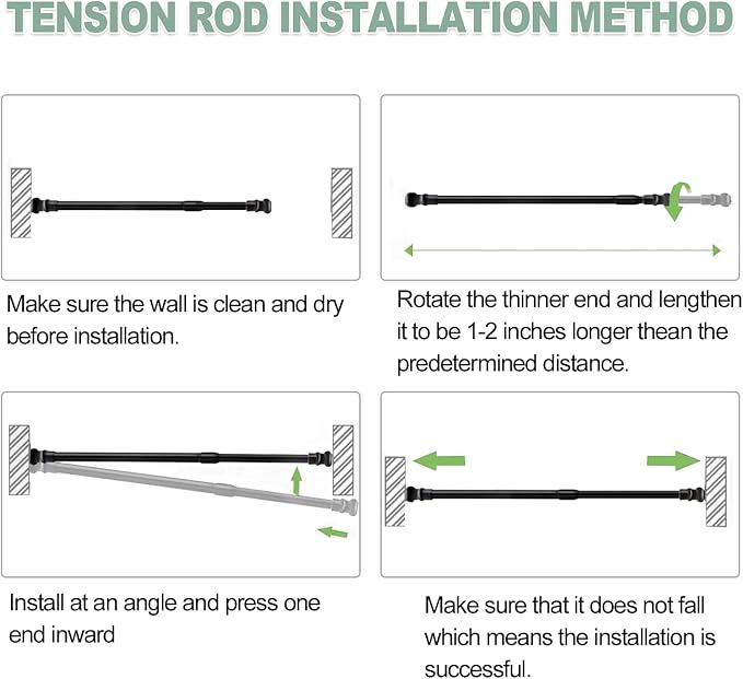 AIZESI Spring Tension Curtain Rods Short Tension Rod (Black,28" to 38"-2Pcs)