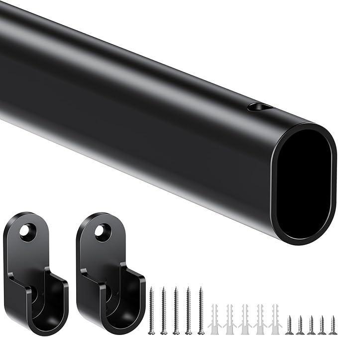 Mavivegue Oval Closet Rod, Adjustable Closet Rods – Expandable 17-40 Inches | Closet Rods for Hanging Clothes, Heavy Duty Closet Rods for Laundry Room, RV, Closet Storage (Black)